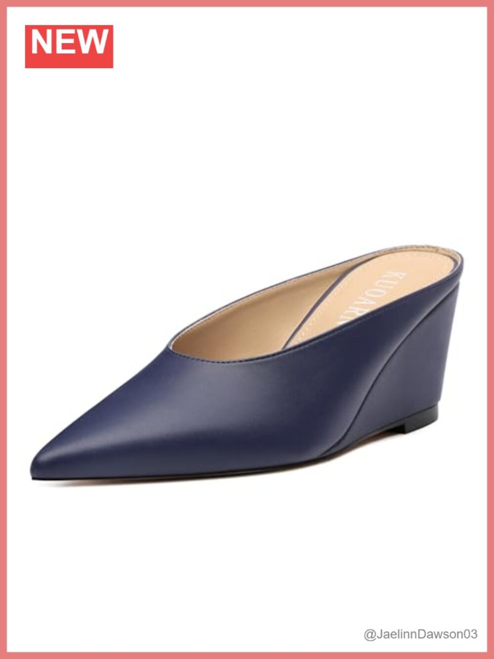 Women's Pointed Toe Mules Wedge Heels Slip On Closed Toe Pumps Faux Leather